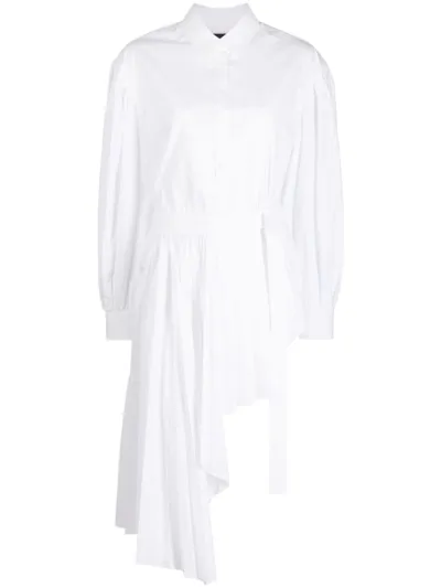 Juunj Asymmetric Pleated Mini Shirtdress In White