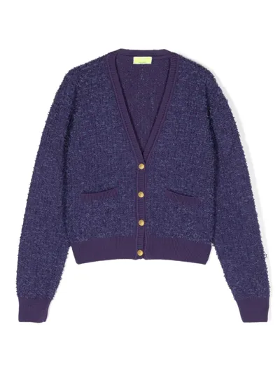 Elisabetta Franchi La Mia Bambina V-neck Wool Cardigan In 紫色