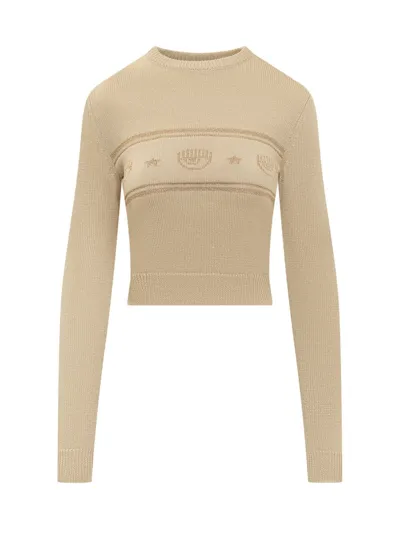 Chiara Ferragni Logomania Sweater In Beige