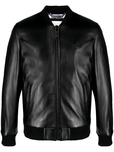 Philipp Plein Skull&bones Leather Jacket In Black