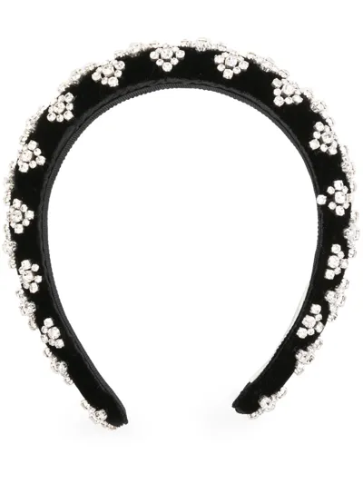 Jennifer Behr Embellished Velvet Headband In Black Pearl