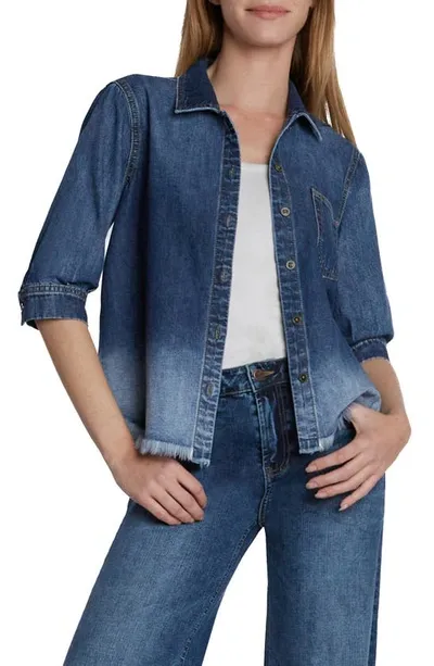 Wash Lab Denim Everyday Fray Hem Denim Shirt In Emily Blue