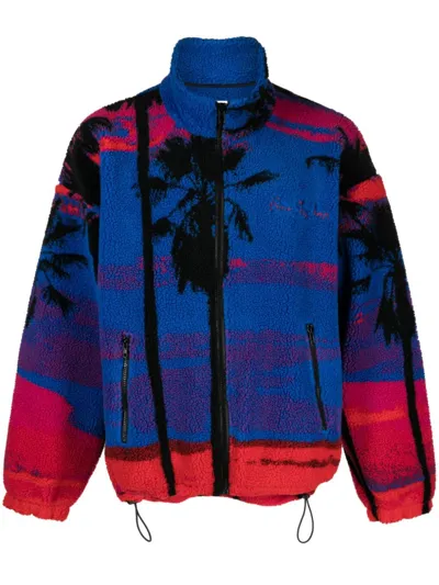 Blue Sky Inn Sunset Palms High Pile Fleece Jacket In Blue