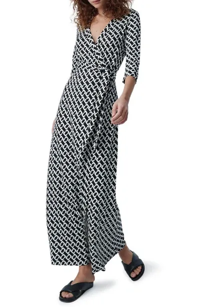 Diane Von Furstenberg Abigail Chain Print Silk Wrap Maxi Dress In Chain Link Medium Black