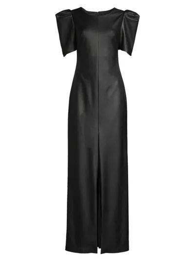 One33 Social Women's Toby Draped Shoulder Faux Leather Gown In Black