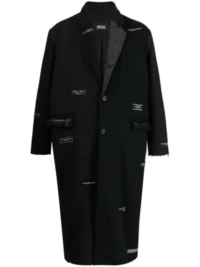 Mostly Heard Rarely Seen Logo-patches Felted Trench Coat In Black