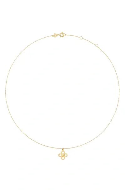 Tory Burch Kira Clover Pendant Necklace In Gold