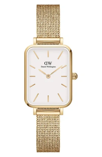 Daniel Wellington Quadro Pressed Evergold Mesh Bracelet Watch, 20mm X 26mm In Gold/white