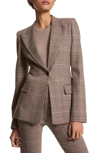 Michael Kors Georgina Plaid Stretch Virgin Wool Blazer In Mocha Multi