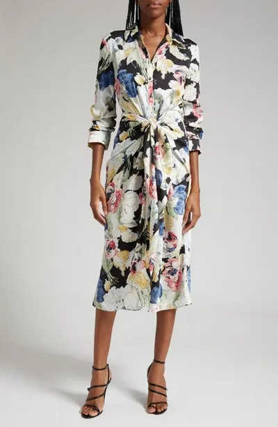 Cinq À Sept Jacey Floral-print Silk Dress In Black Multi