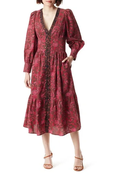 Sam Edelman Ramsey Print Long Sleeve Midi Dress In Downtown Brown - Fold Stamp