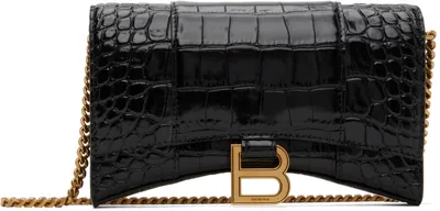 Balenciaga Black Croc Hourglass Bag In 1000 Black