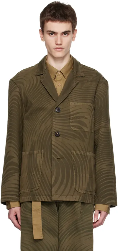 Dries Van Noten Khaki Printed Blazer In 703 Brown