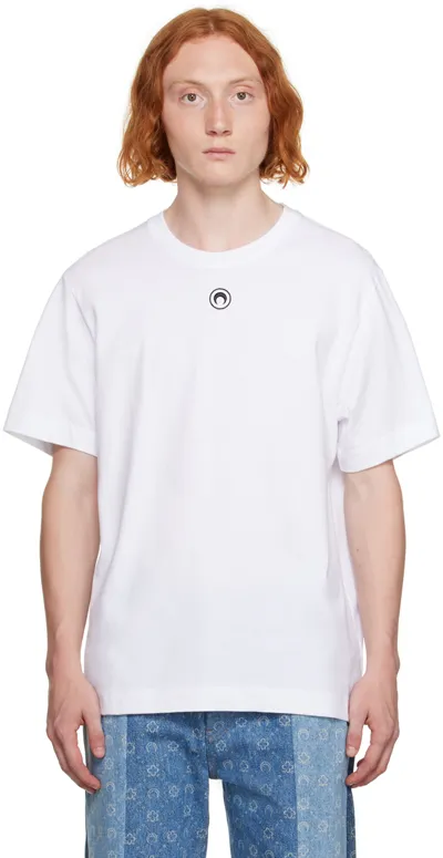 Marine Serre Logo-embroidered Cropped T-shirt In White