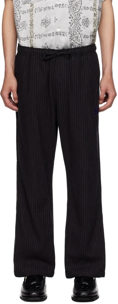 Needles Black Pinstripe Trousers In C-black