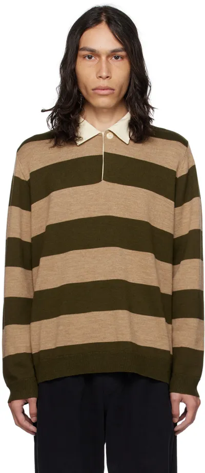 Ymc You Must Create Stripe-print Merino Wool Jumper In Brown