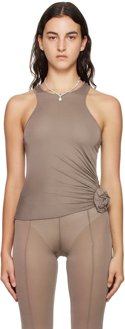 Blumarine Taupe Semi-sheer Tank Top In N0811 Coffee Liqueur