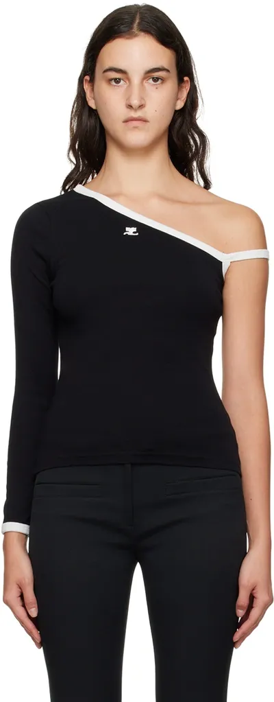 Courrèges Black Asymmetric T-shirt In Black  