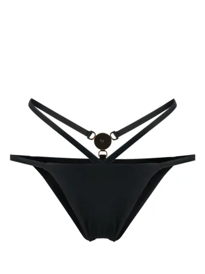 Versace Medusa-plaque Strappy Bikini Bottoms In Black