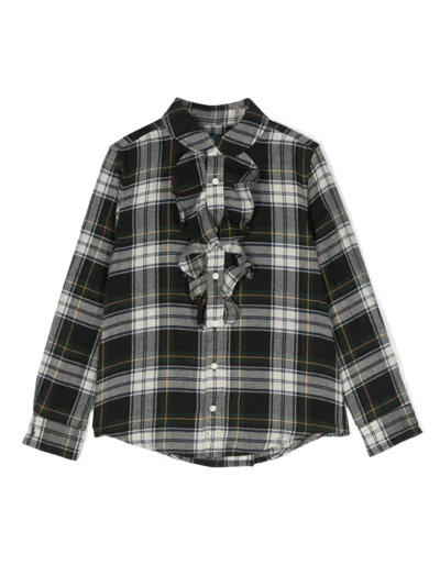 Ralph Lauren Kids' Plaid-check Ruffled Cotton Shirt In Green