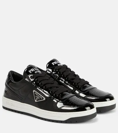 Prada Downtown Patent Leather Sneakers In Black