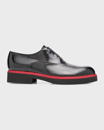 Ferragamo Men's Fiorino Leather Derby Loafers In Nero