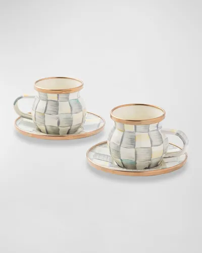 Mackenzie-childs Sterling Check Espresso Cup Saucer Set