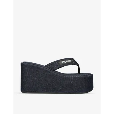 Coperni Logo Patch Wedge Sandals In Blue