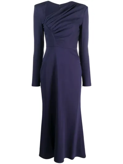 Roland Mouret Asymmetric Long-sleeve Midi Dress In Blau