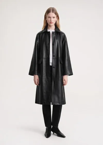 Totême Leather Coat In Black