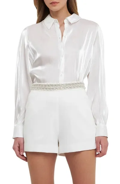 Endless Rose Women's Shiny Sheer Dress Shirt Top In White