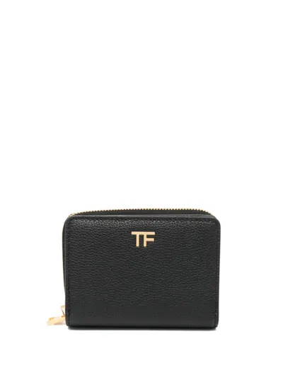 Tom Ford Classic Zip Leather Compact Wallet In Black