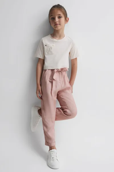 Reiss Kids' Pink Joanie Junior Paper Bag Cargo Trousers