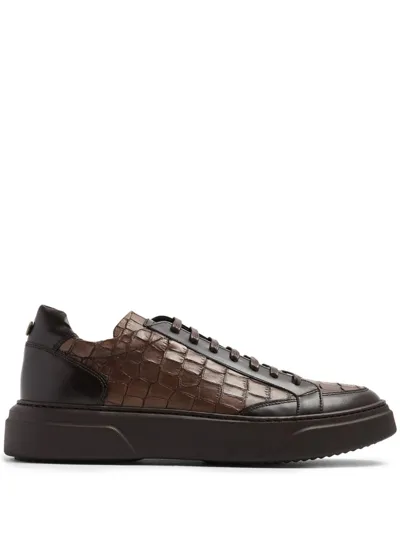 Barrett Crocodile-effect Leather Sneakers In Brown