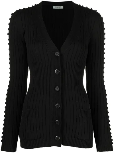 Durazzi Milano V-neck Ribbed Cardigan In Black