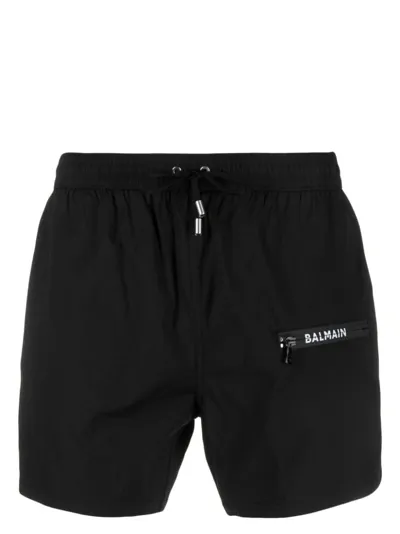 Balmain Logo-print Swim Shorts In Black