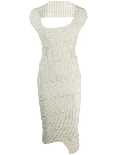 Mm6 Maison Margiela Rib-knit Asymmetric Midi Dress In Green