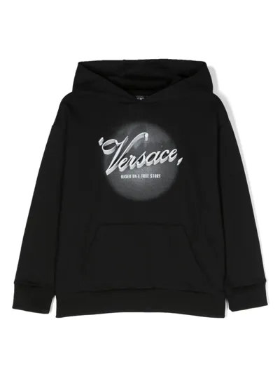 Versace Logo-print Cotton Hoodie In Schwarz