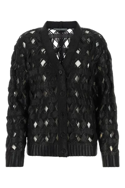 Alberta Ferretti Cordonetto Cotton Blend Cardigan In Black