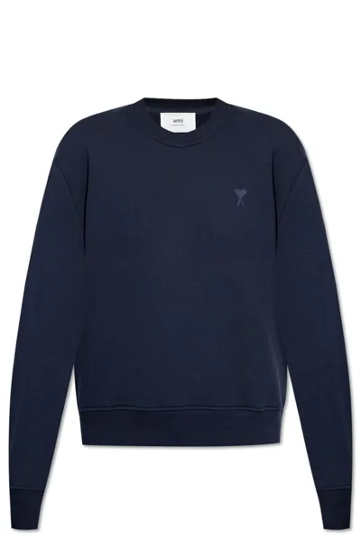 Ami Alexandre Mattiussi Ami Paris Ami De Coeur Crewneck Sweatshirt In Navy