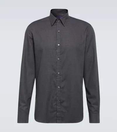 Ralph Lauren Purple Label Chalkstripe Cotton Shirt In Grey