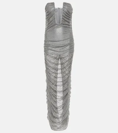 Giuseppe Di Morabito Embellished Bustier Mesh Gown In Silver