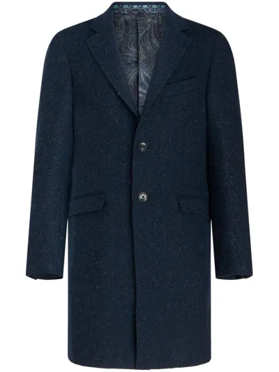 Etro Notched-lapels Wool Coat In Blue