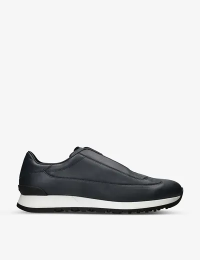 John Lobb Mens Navy Lift Leather Low-top Trainers In Black