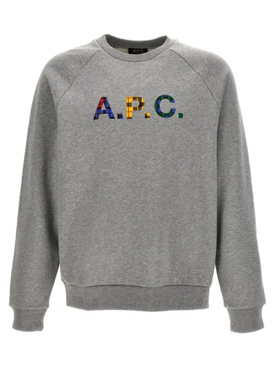 Apc Shaun Tartan-logo Sweatshirt In Grey