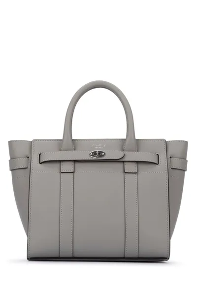 Mulberry Logo Printed Mini Zipped Bayswater Tote Bag In Grey