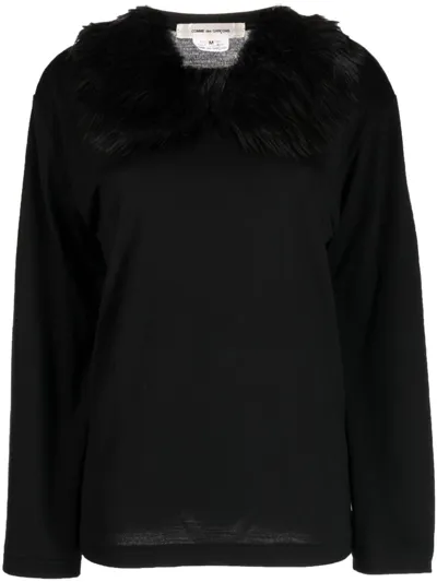 Comme Des Garçons Fur-collar Long-sleeve T-shirt In Black