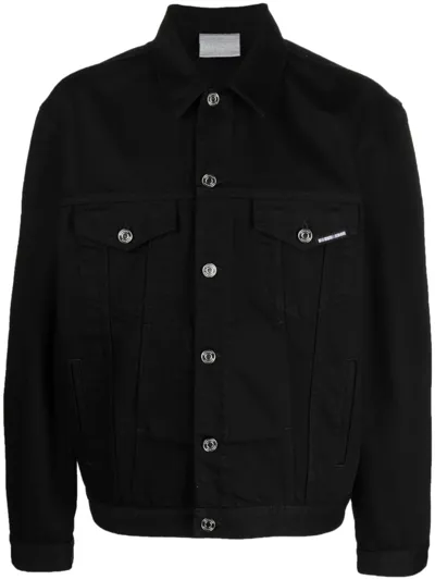 Vtmnts Logo-print Cotton Denim Jacket In Black