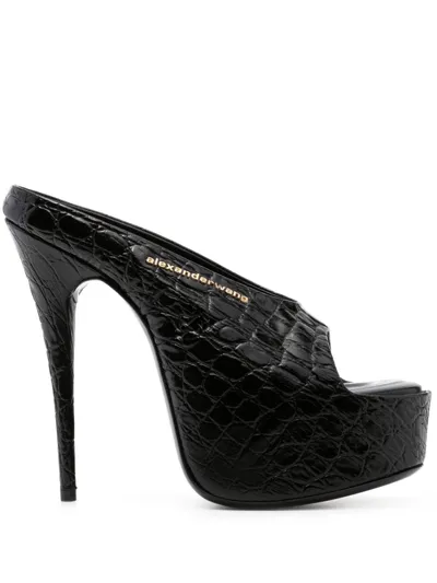 Alexander Wang Destiny 150 Sandal In Croc Embossed Cow Leather In Black