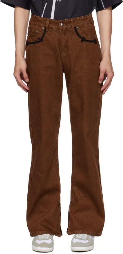 Youths In Balaclava Hussar Embroidered Straight-leg Jeans In Brown